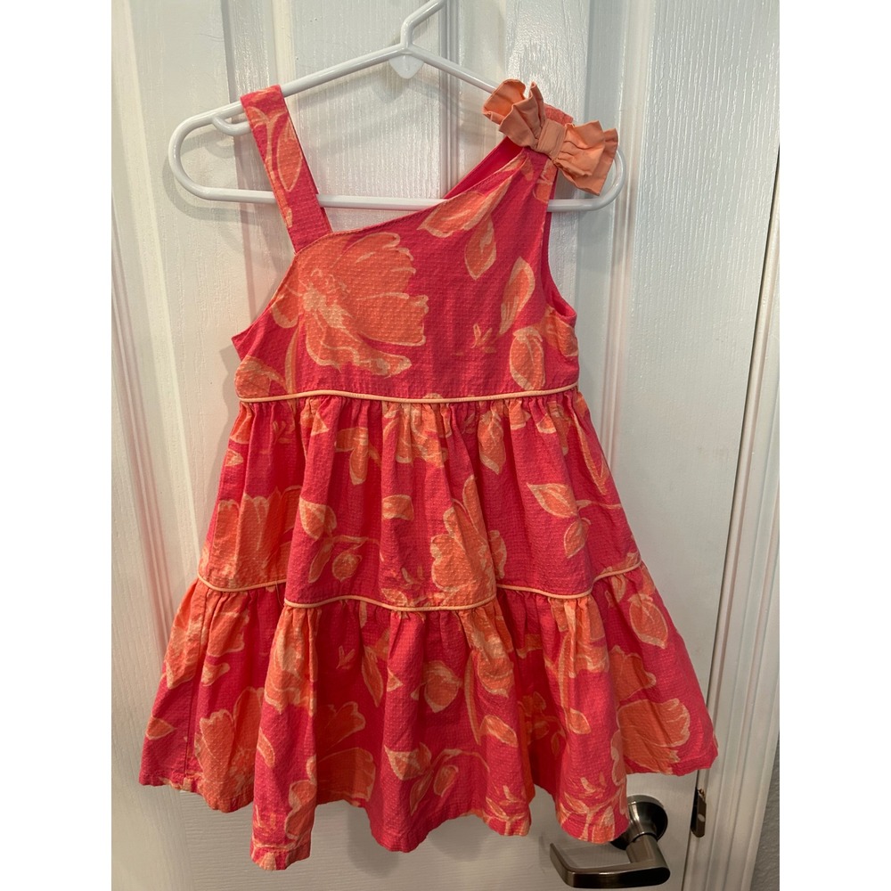 Rachel Zoe Dress Pink  Floral Asymmetrical Bow Tiered‎ Summer Sundress Bin A